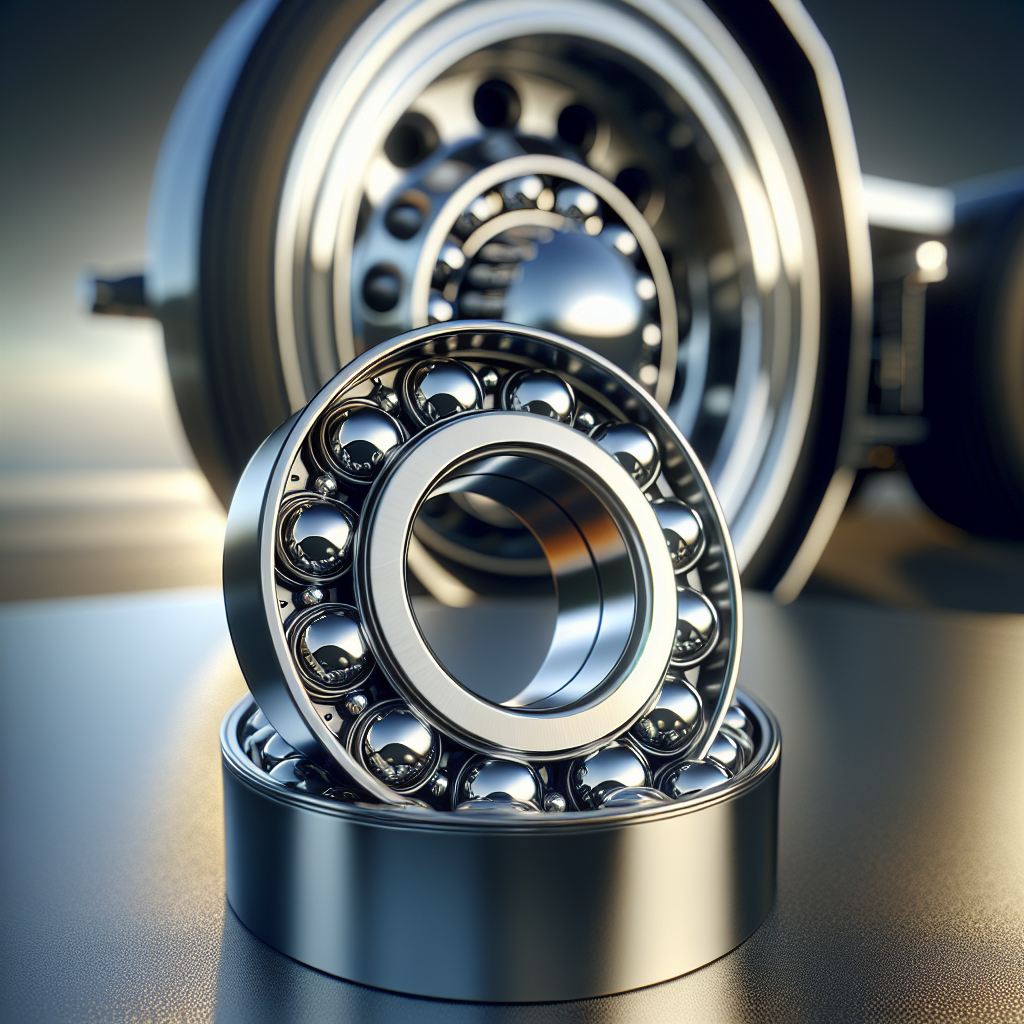 Close-up of trailer bearings on a metal wheel hub, emphasizing their details and importance.