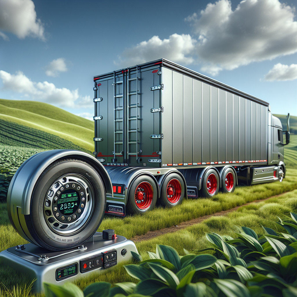 A trailer with a Tire Pressure Monitoring System in a rural landscape.