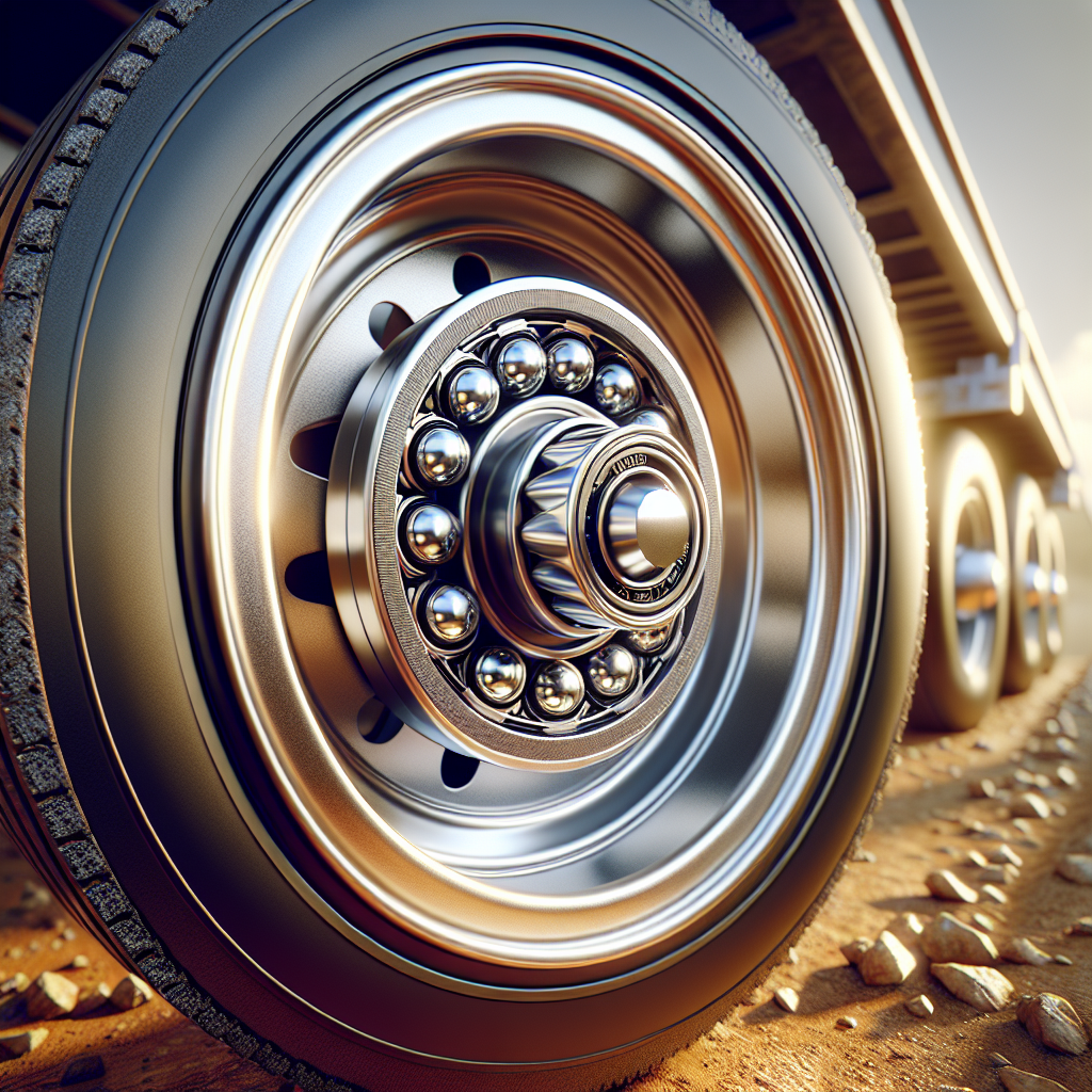 Close-up view of a trailer wheel assembly focusing on wheel bearings.