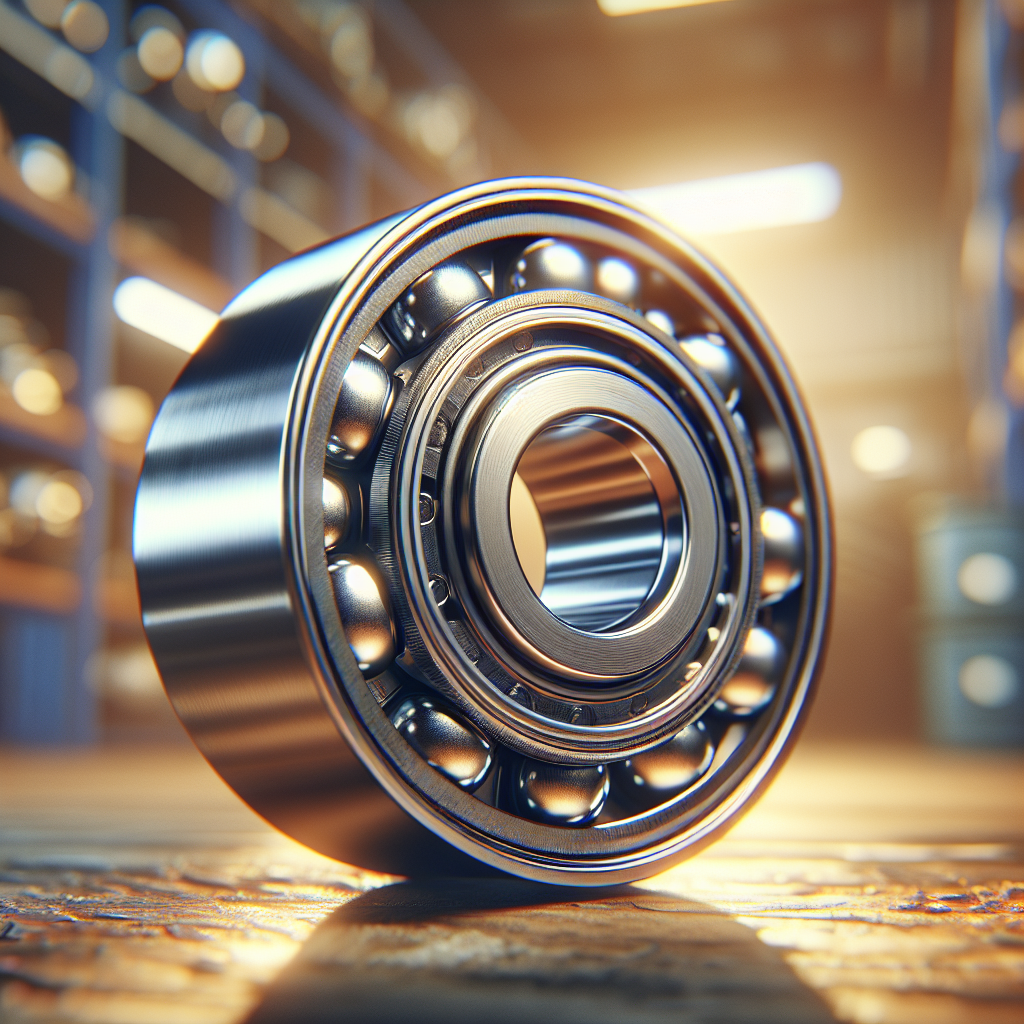 A close-up of a shiny trailer wheel bearing in a workshop setting.