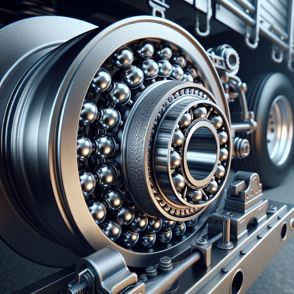 A close-up view of a trailer wheel assembly focusing on the wheel bearing.