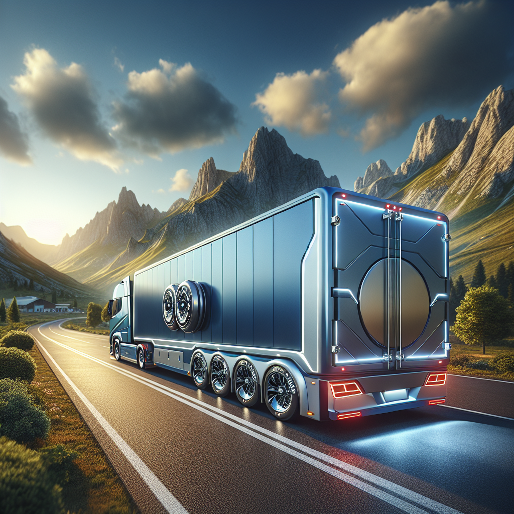 A modern trailer with advanced tire pressure monitor sensors parked on a scenic road.