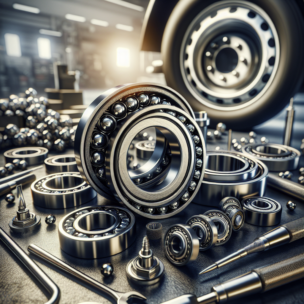 Close-up of trailer wheel bearings with a blurred trailer wheel in the background.