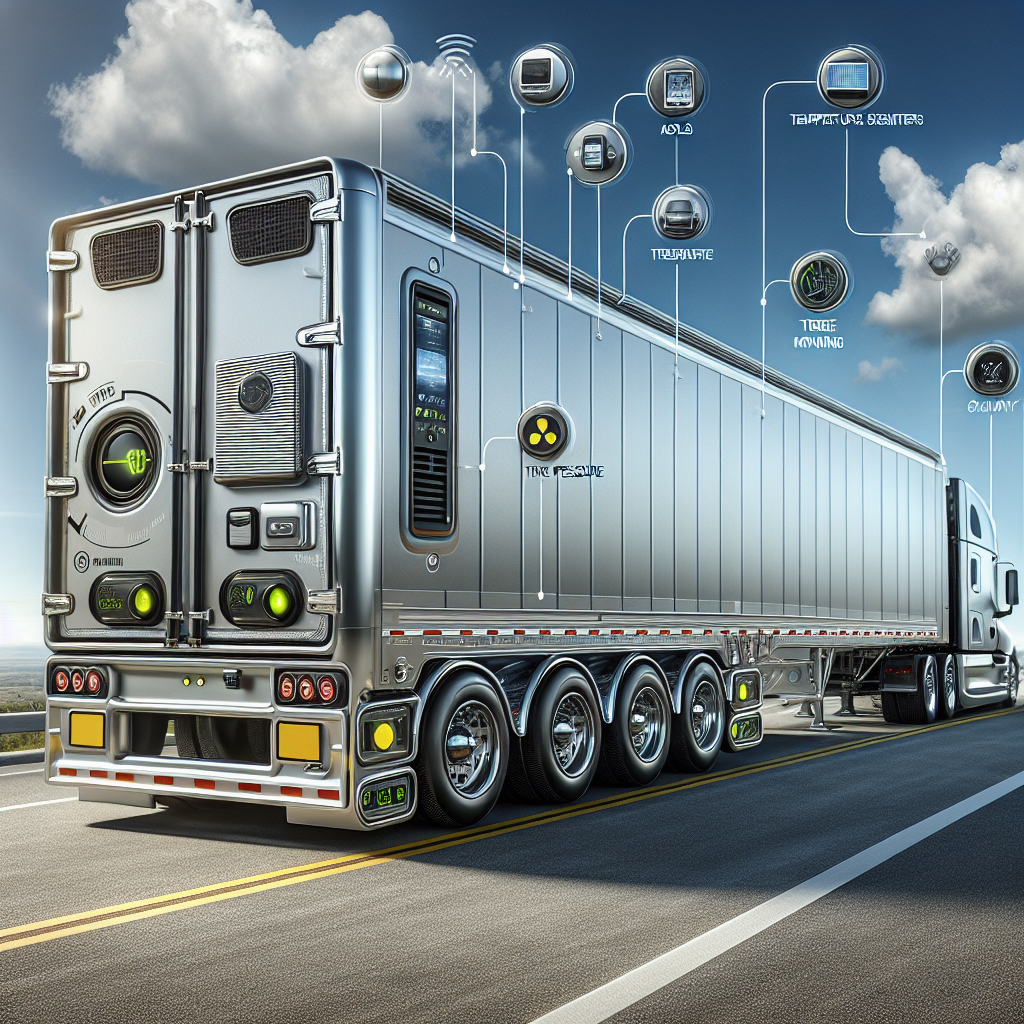 A modern trailer equipped with safety monitoring systems on a highway.