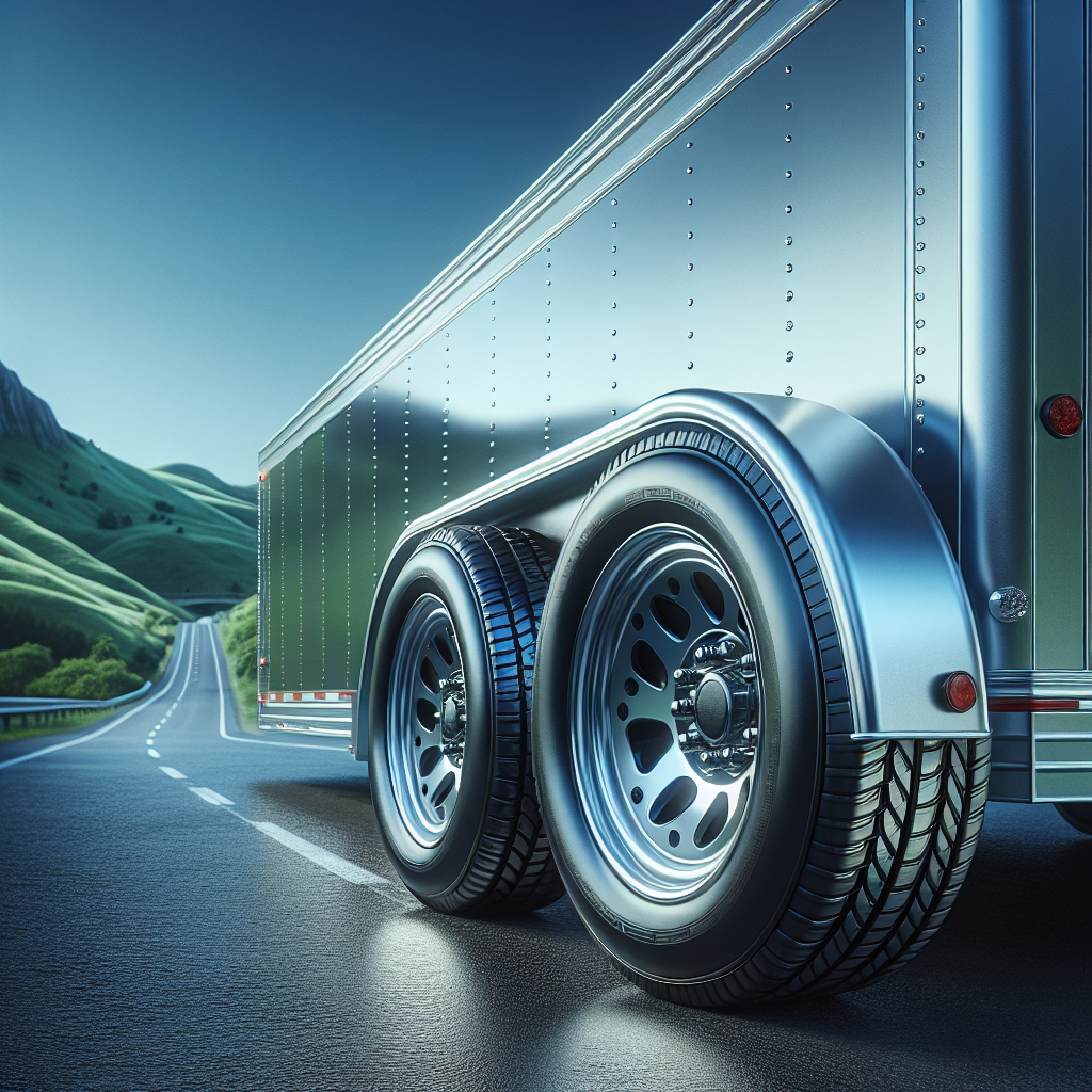 A trailer with properly inflated tires parked on a scenic highway.