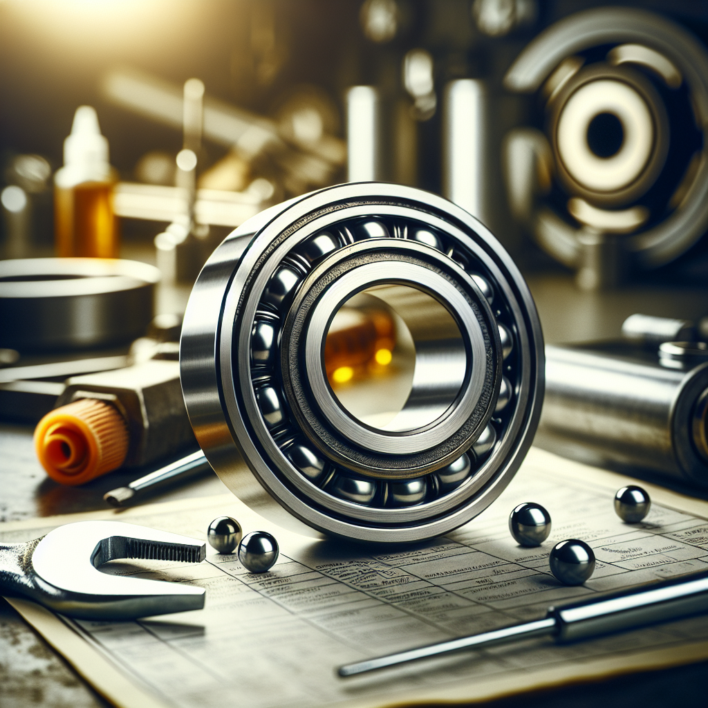 A realistic depiction of a trailer wheel bearing on a mechanic's workbench.