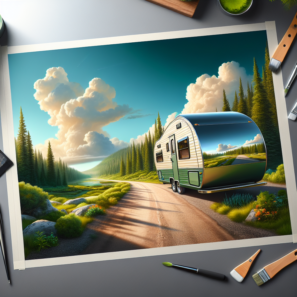 A serene camper parked in a picturesque landscape.