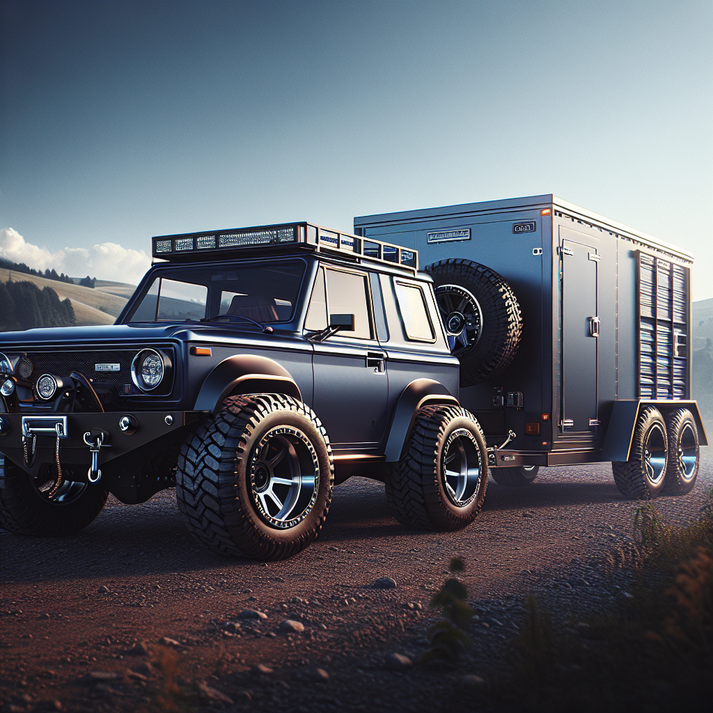 A GMC vehicle towing a trailer with a Tire Pressure Monitoring System in a scenic landscape.