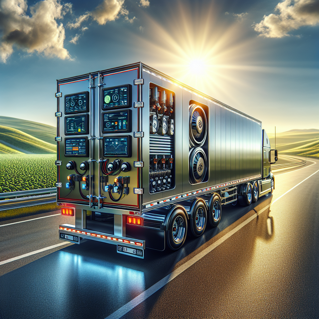 A modern trailer with a temperature monitoring system on a highway.