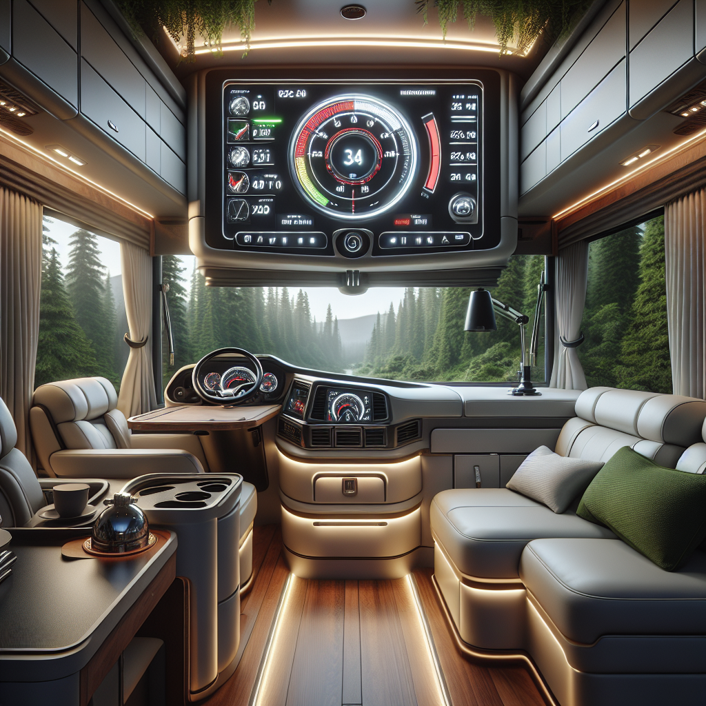 A digital tire pressure monitoring system inside a luxurious RV.