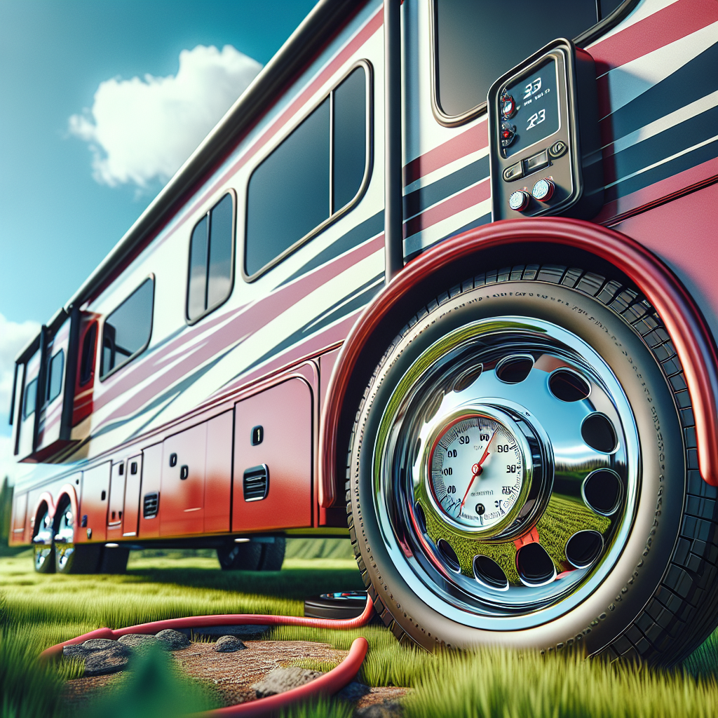 An RV displaying its tire pressure monitoring system, emphasizing tire safety.