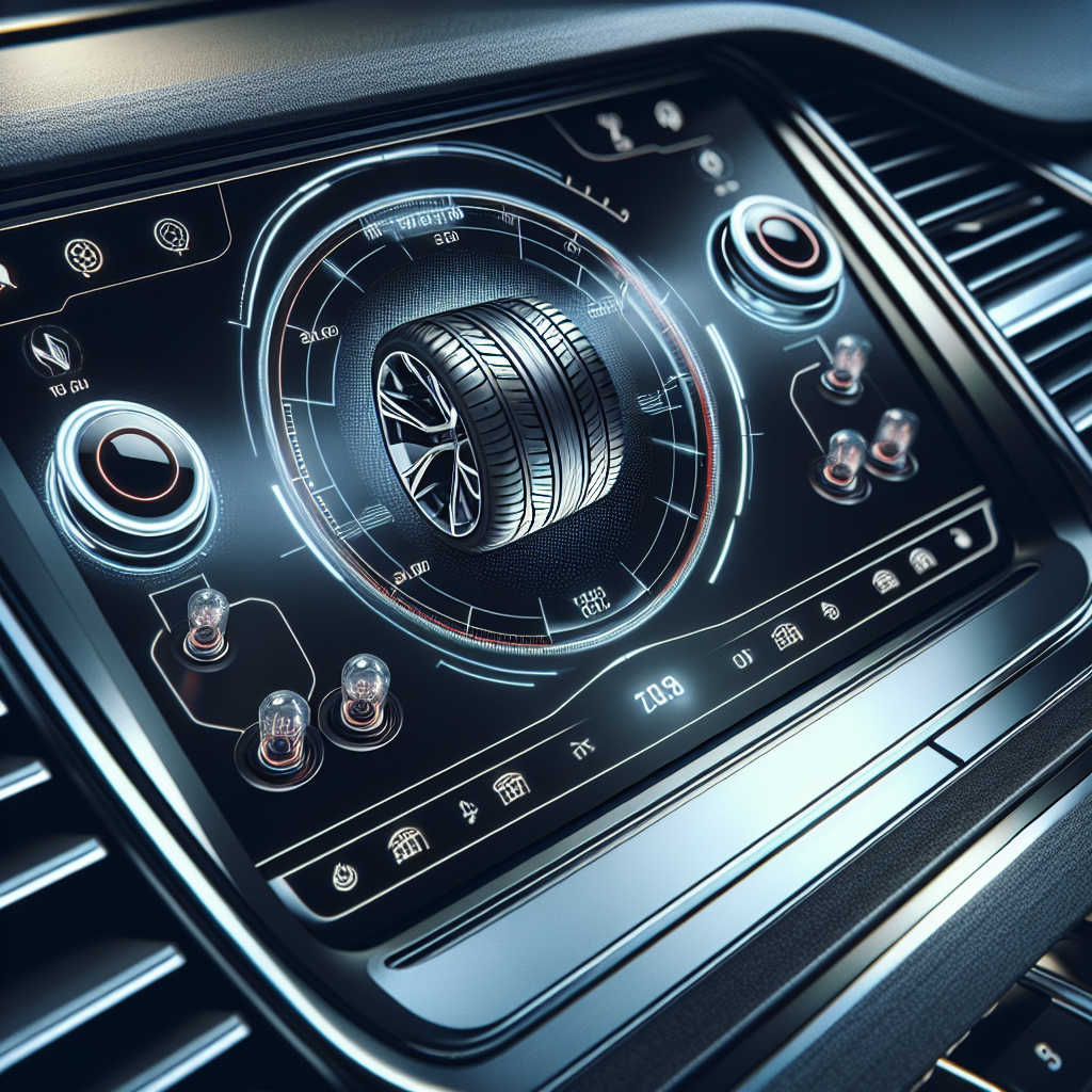 A dashboard display of a Tire Pressure Monitoring System showing tire pressure readings.