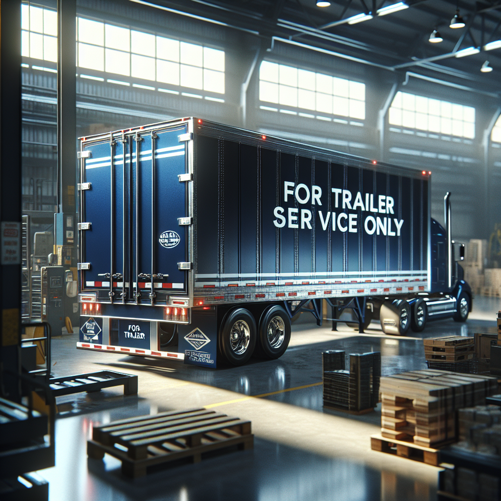 A commercial trailer in an industrial setting, labeled 'For Trailer Service Only'.