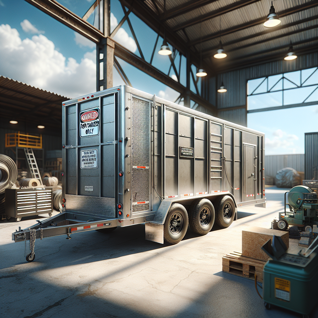 A commercial trailer designated for service, displaying a 'For Trailer Service Only' sign in an industrial setting.