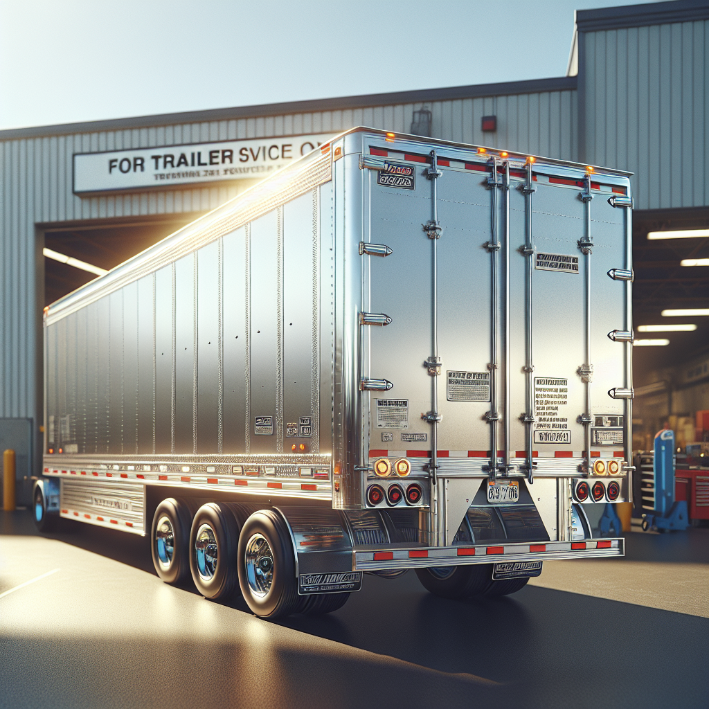 A commercial trailer marked 'For Trailer Service Only' in a service yard.