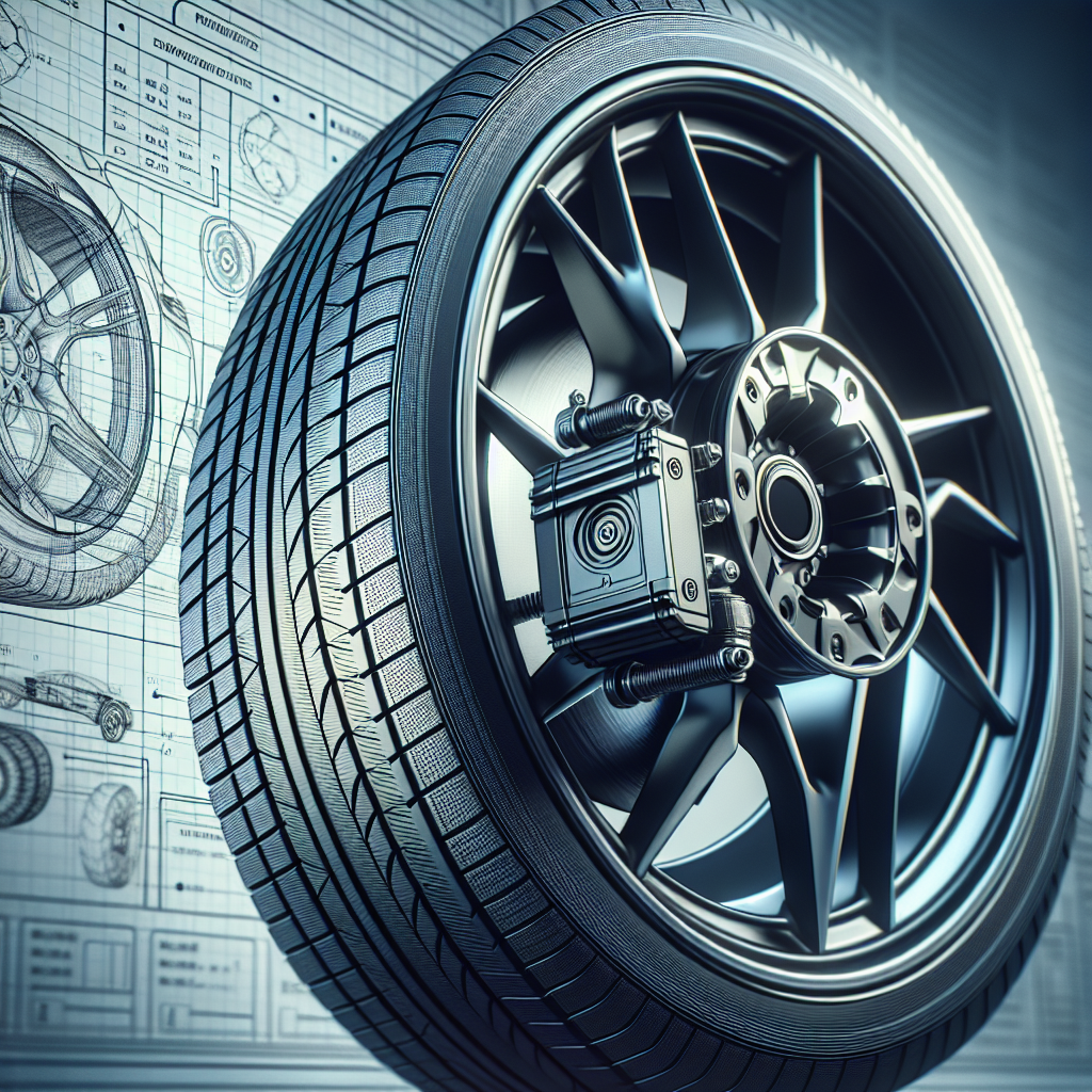 Close-up illustration of a Tire Pressure Monitoring System with a tire and sensor.