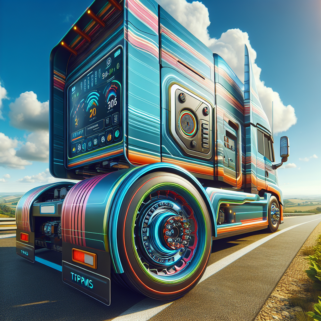 A trailer with a visible tire pressure monitoring system, parked on a sunny road.