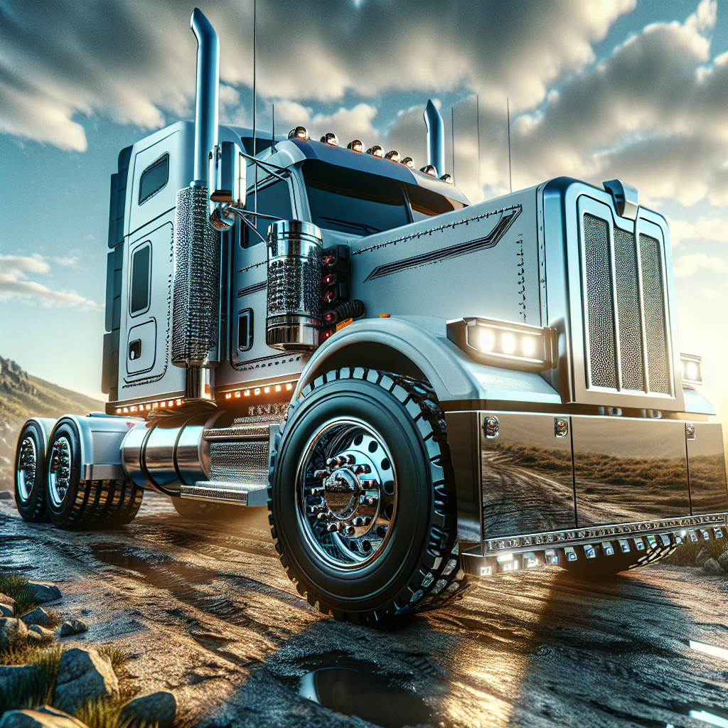 A semi truck on an unpaved road, showcasing its tire pressure monitoring system.