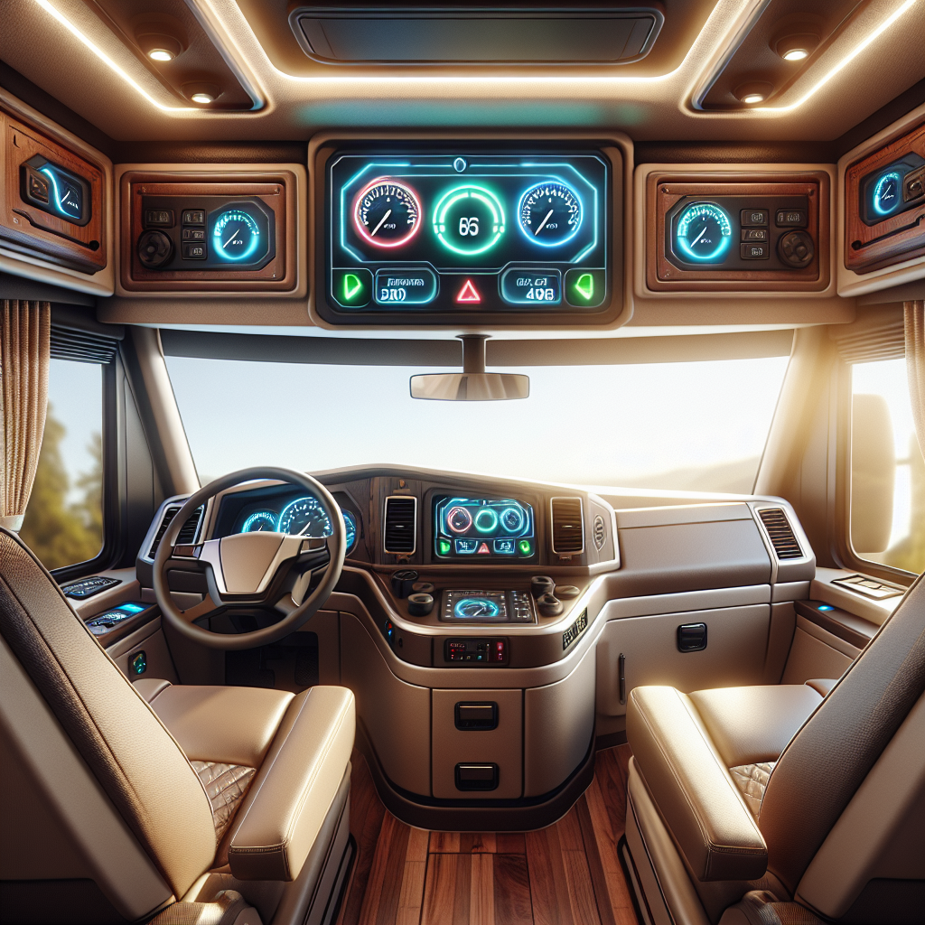 A close-up view of an RV dashboard showing a tire pressure monitoring system.