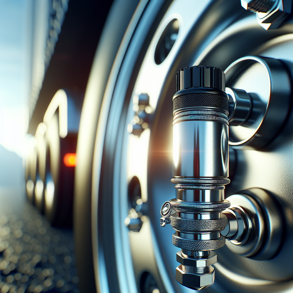 Close-up view of a tire pressure sensor on a tire valve.