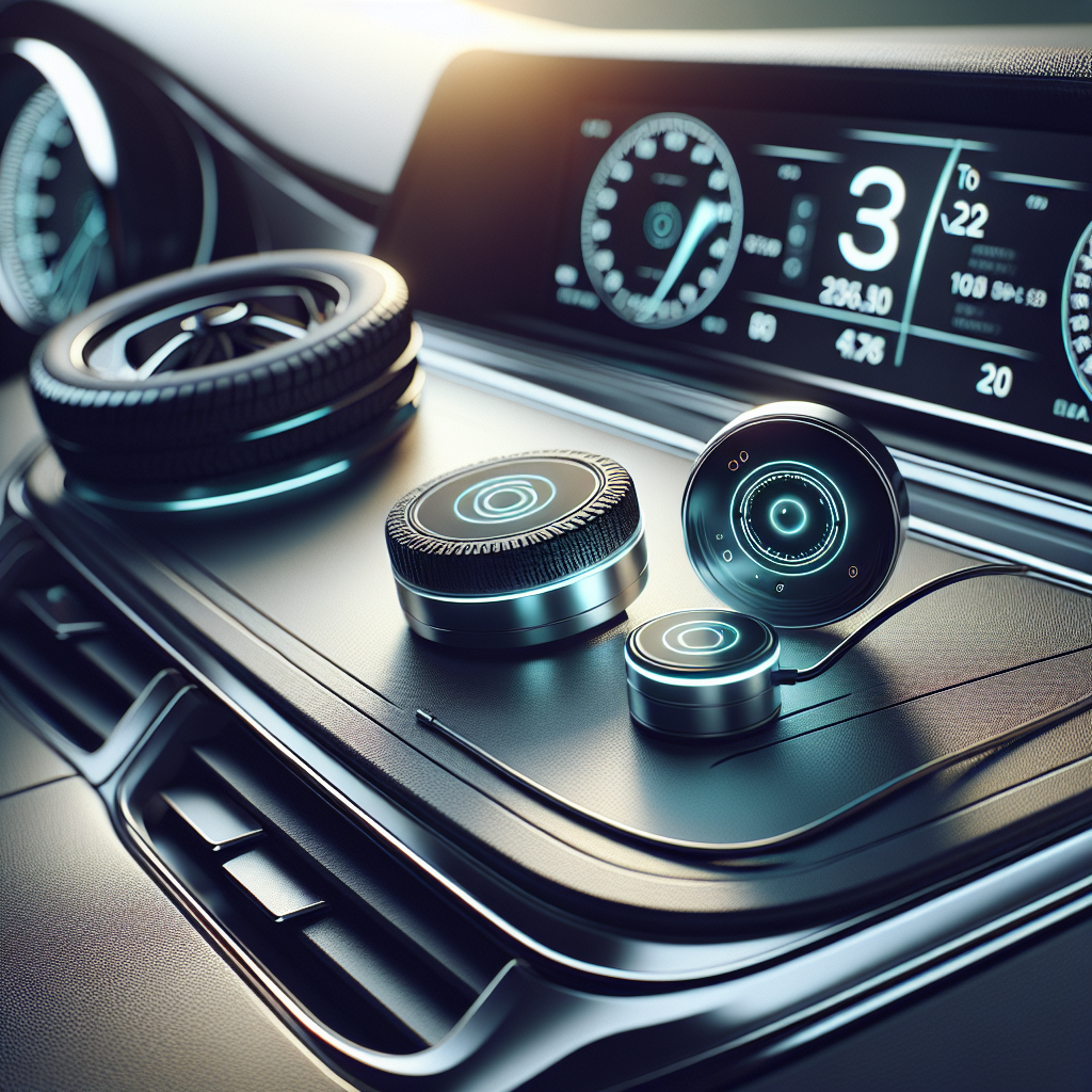 A modern vehicle dashboard displaying tire pressure sensors.