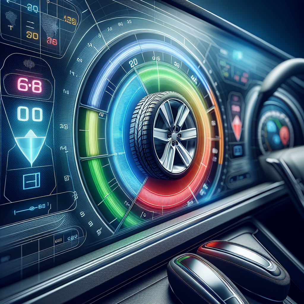 A dashboard showing a tyre pressure monitoring system display inside a modern vehicle.