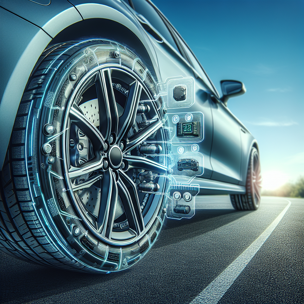 An illustration of a Tyre Pressure Monitoring System in action on a modern car.