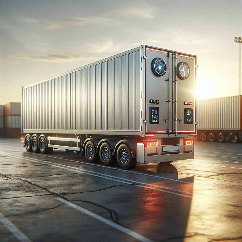 A modern trailer in a logistics yard.