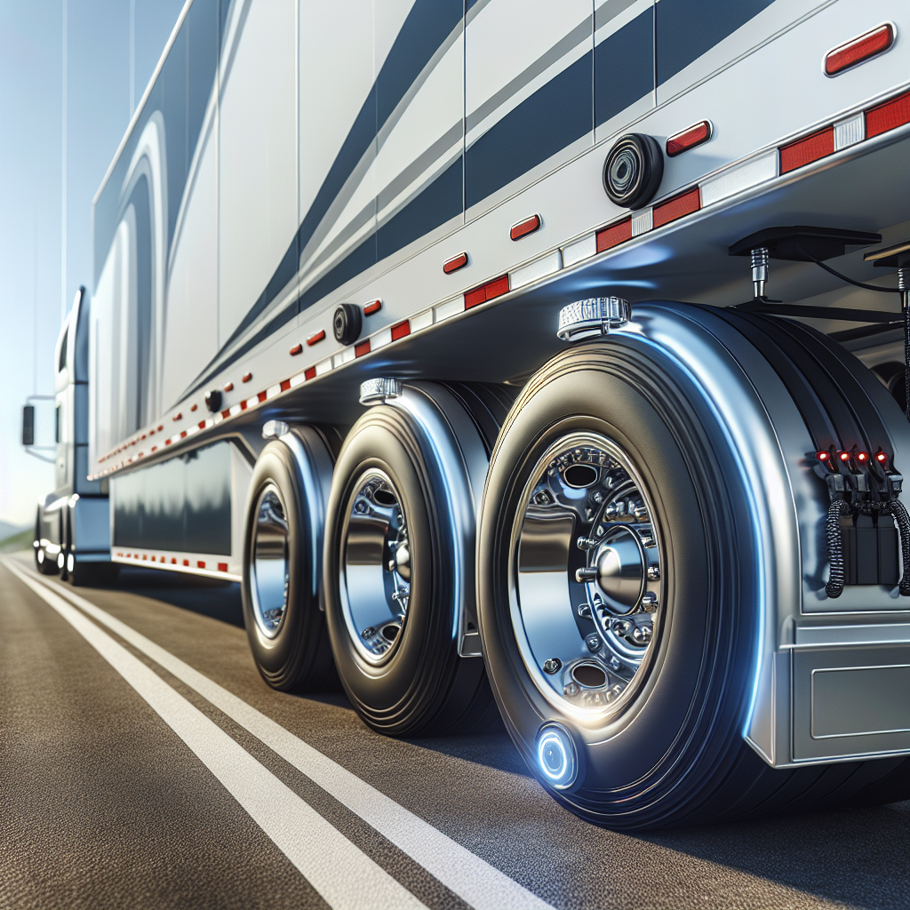 A 5th wheel trailer showcasing its tire pressure monitoring system and sensors.
