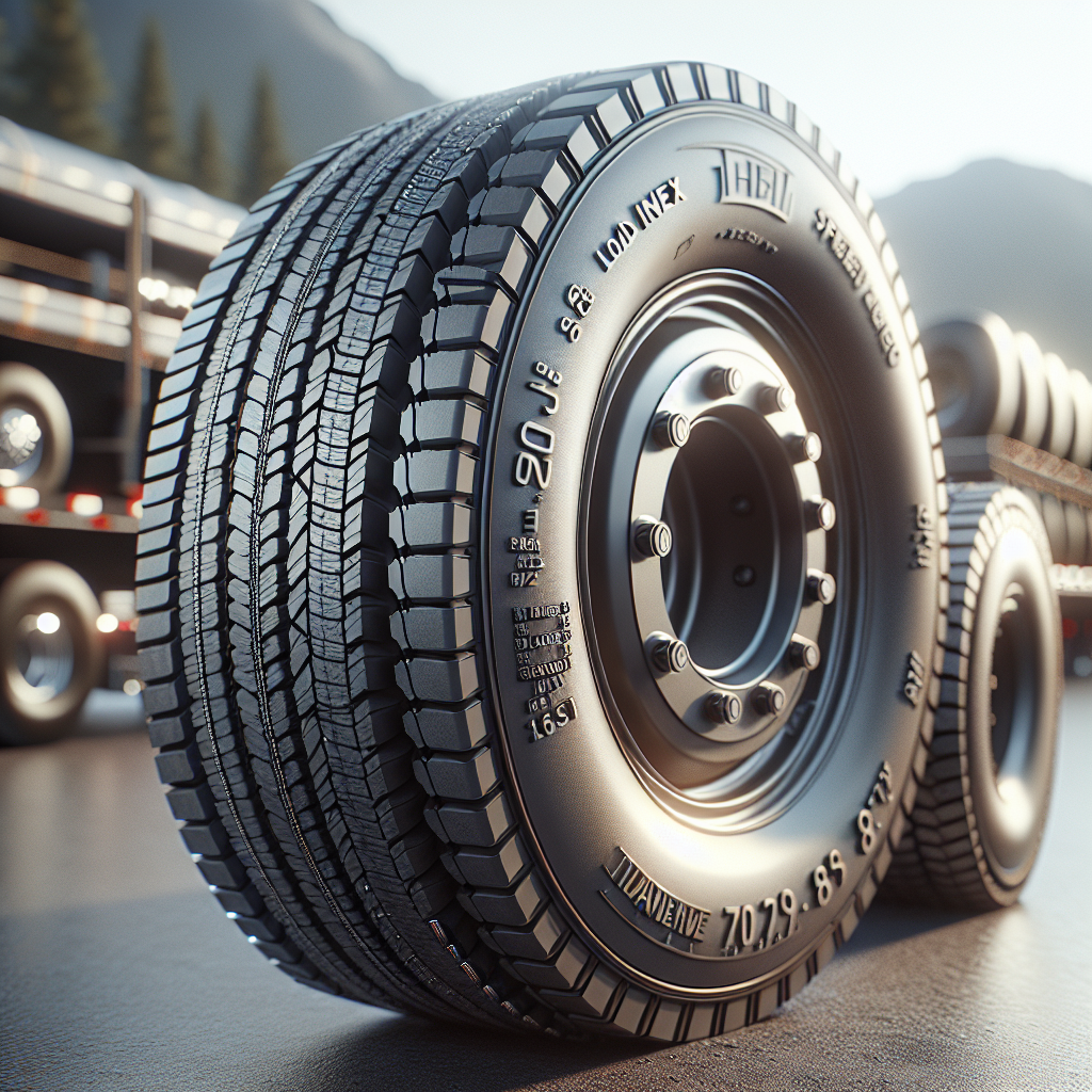 Close-up of a robust trailer tire with visible sidewall markings.