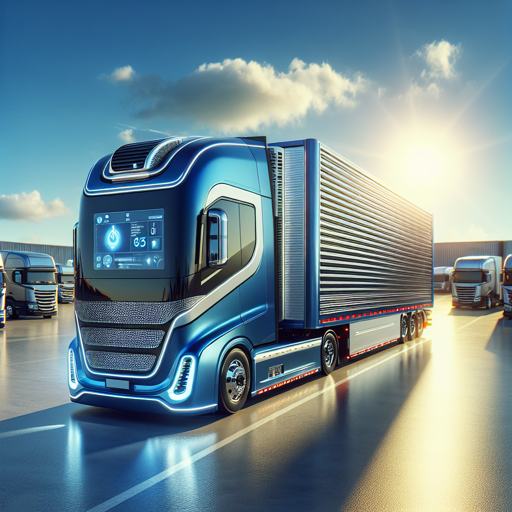A modern trailer with temperature monitoring technology in a logistics yard.