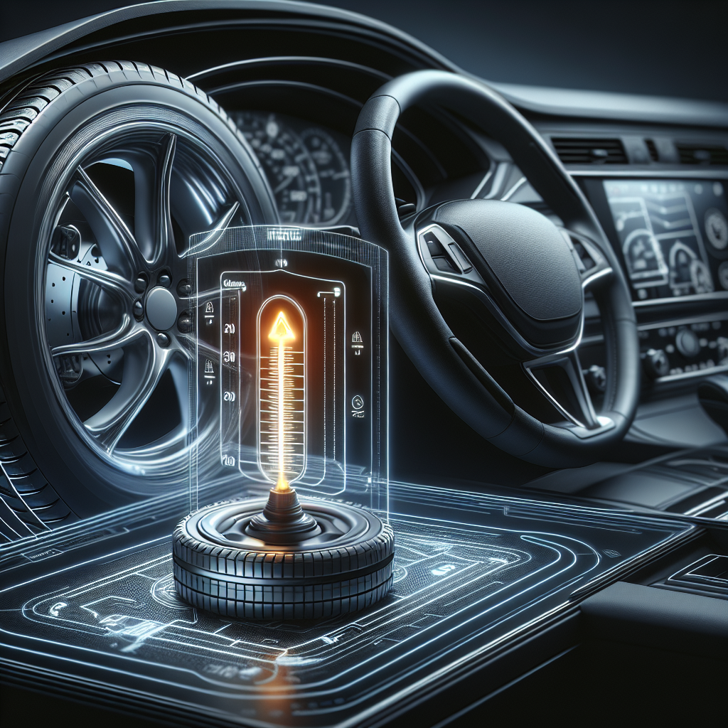 A tire pressure monitoring system sensor and dashboard warning light in a car interior.