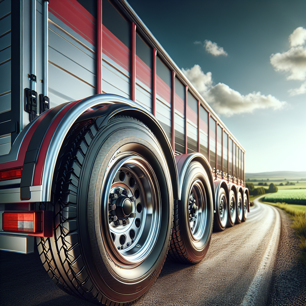 A trailer parked on a road, showcasing well-maintained tyres and a clear background.
