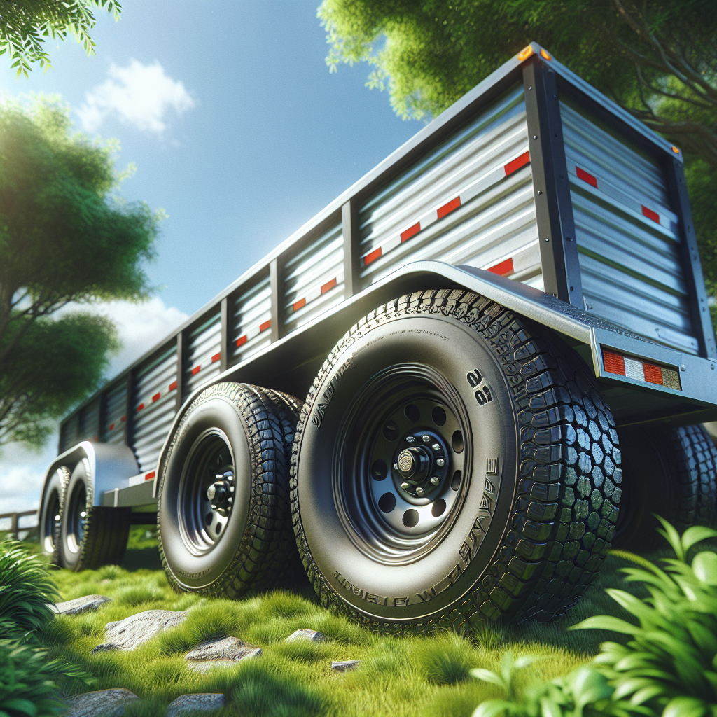 A realistic image of a trailer parked outdoors, emphasizing well-inflated tires.