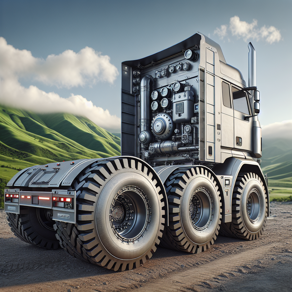 A trailer on a dirt road with visible tire pressure monitoring systems.