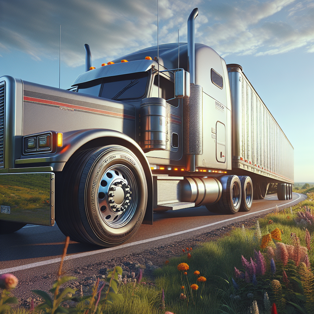 A parked trailer showcasing well-maintained tires against a scenic landscape.