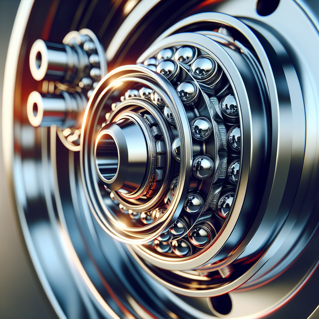 A close-up view of a trailer wheel hub showcasing metal bearings and wheel rim.