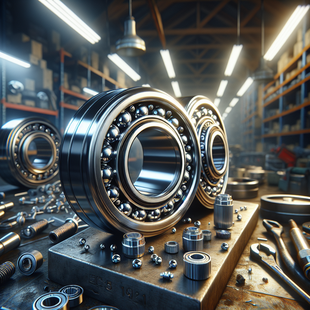 Close-up of trailer wheel bearings on a workshop bench with tools in the background.
