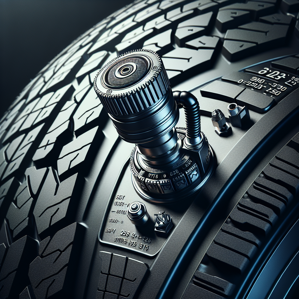 A tire pressure monitoring system sensor installed on a tire.