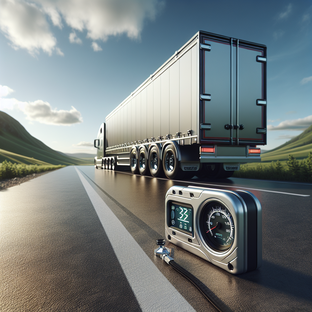A modern trailer with TST Tire Pressure Monitoring System on a scenic roadside.