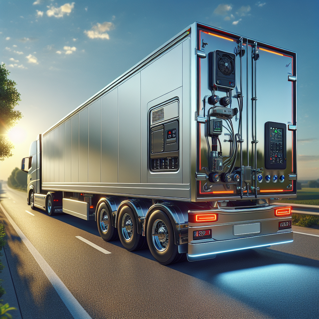 A modern trailer equipped with advanced safety devices on a sunny roadside.