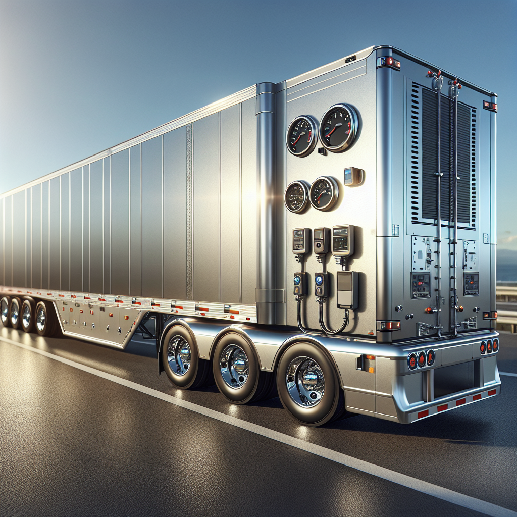 A modern trailer with advanced safety devices on a highway.