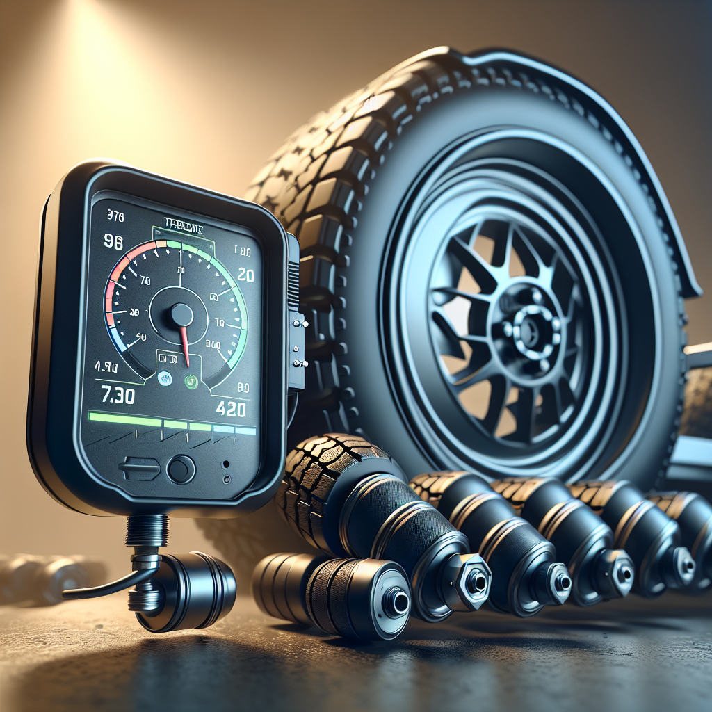 Close-up depiction of a tire pressure monitoring system for a boat trailer.