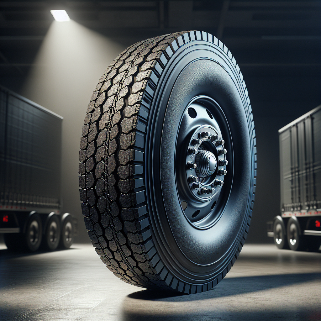 A close-up of a trailer tire with a TPMS sensor, showcasing tire details without text.