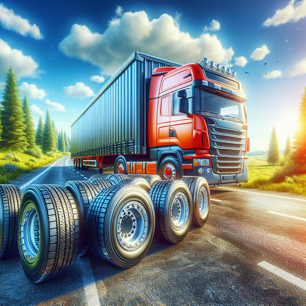 A trailer parked on the road with well-inflated tires amidst trees and a blue sky.