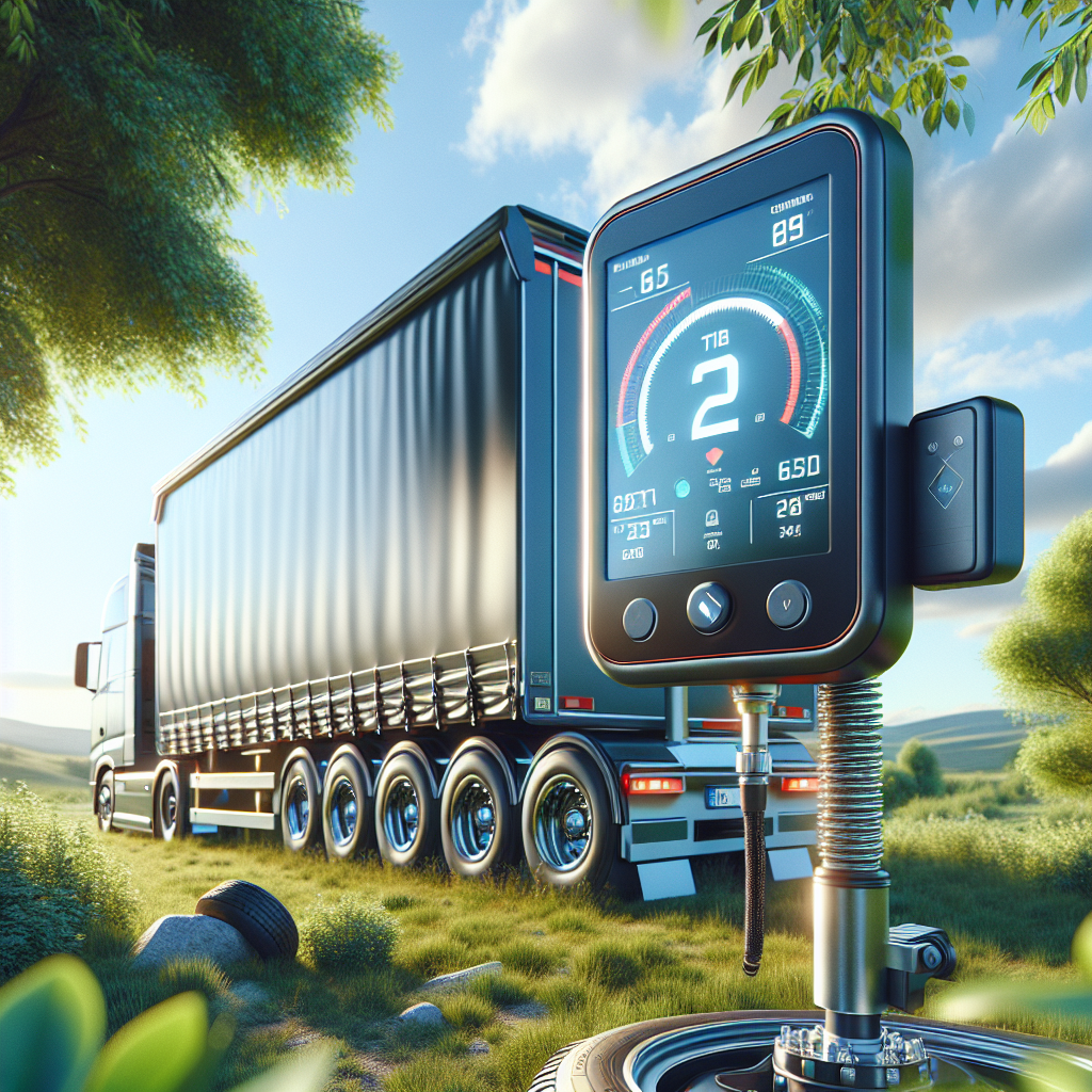 An illustration of a Tyre Pressure Monitoring System on a trailer in a natural setting.