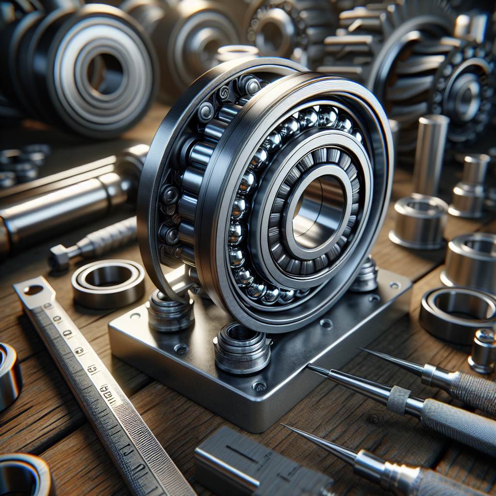 A close-up view of a trailer wheel bearing assembly in a workshop.
