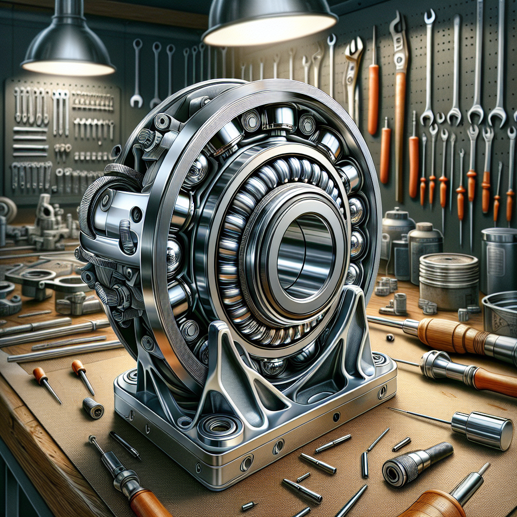 A close-up view of a trailer wheel bearing assembly on a workshop bench.