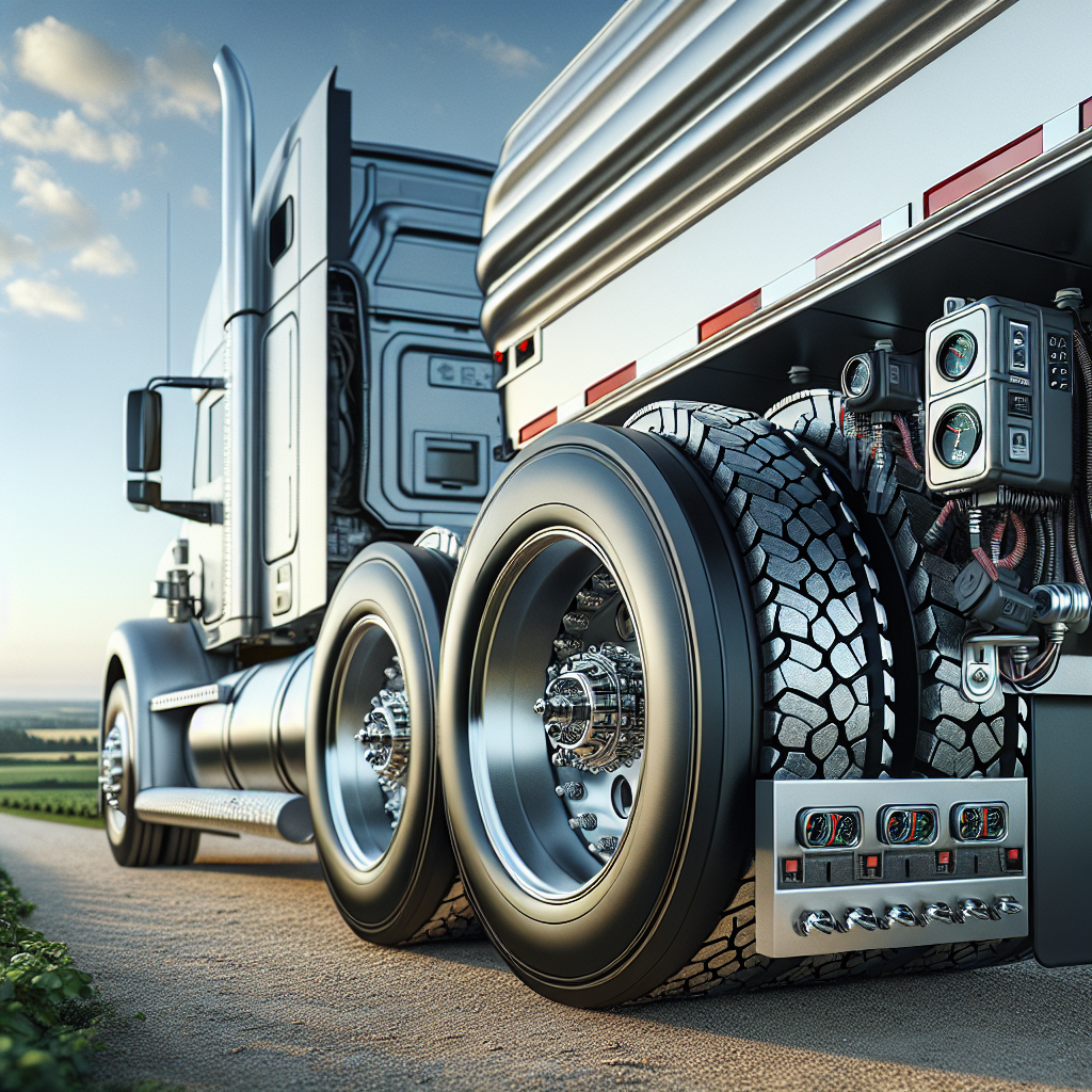 A RAM trailer with visible tire pressure monitoring sensors on its tires, set against a scenic landscape.