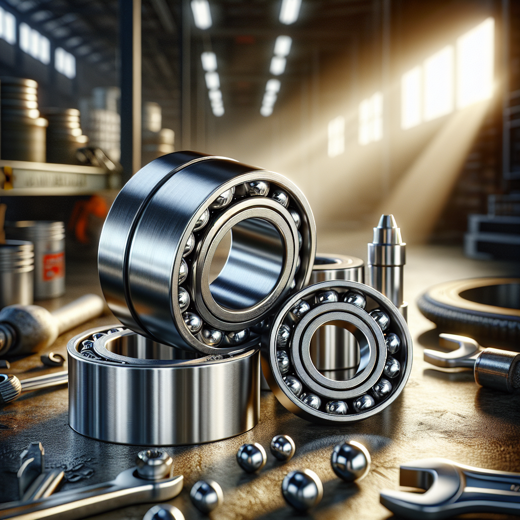 An illustration of trailer wheel bearings, featuring roller and ball bearings in a workshop setting.
